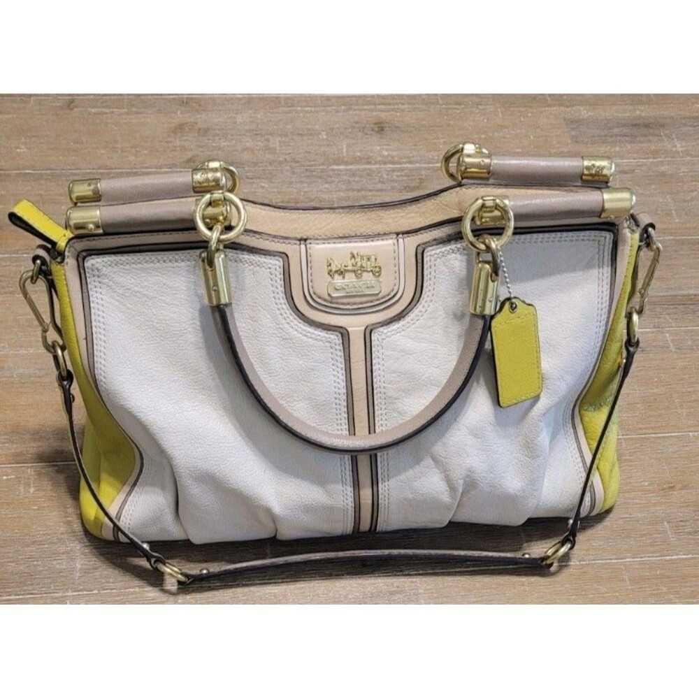 Coach Madison Yellow and Cream Color Block Madison Kara Satchel Purse